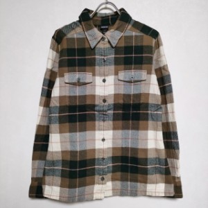 patagonia 53915 FJORD FLANNEL SHIRT オーガニックコットン ネルシャツ チェック 長袖シャツ カーキ レディース パタゴニア【中古】3-10