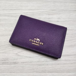 COACH 新品 名刺入れ パスケース レザー 革 箱付き 52544 カードケース パープル レディース コーチ【中古】4-0504G◎