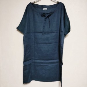 fog linen work リネン 半袖 リボンチュニック ワンピース ネイビー レディース フォグリネンワーク【中古】3-0705S∞