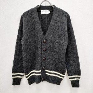 James Charlotte サイズ34 ウール British Wool アラン編み ケーブルニット Vネック カーディガン チャコールグレー ホワイト レディース