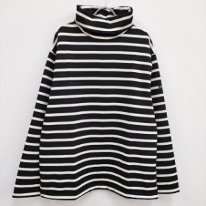 OUTIL TRICOT IBOS ボーダー タートルネック ウールアクリル ワイド 長袖Ｔシャツ カットソー ロンＴ ブラック ホワイト ウティ【中古】4