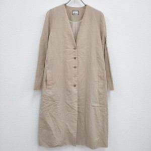 humoresque plain coat fss2503 ノーカラー サイズ36 コットンリネン コート ベージュ レディース ユーモレスク【中古】4-0221M♪