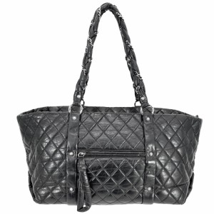 CHANEL シャネル コココクーン トートバッグ キルティング　ナイロン トートＭＭ　A48611　ブラック　シルバー金具Aランク