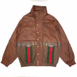 GUCCI グッチ ジャケット レザージャケット ブルゾン アウター GG シェリーライン フード付き アパレル 服 48 624737 ブラウン 茶 ゴール