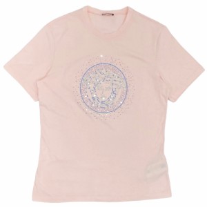 VERSACE ヴェルサーチ 半袖Ｔシャツ トップス メデューサ アパレル 古着 服 38 ピンク コットン  ラインストーン   レディース 人気 春 