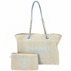 CHANEL シャネル トートバッグ ドーヴィルMM ハンドバッグ ココマーク 肩掛け チェーン ロゴ ココ かばん 鞄 キャンバス  レザー   ベー