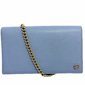 GUCCI グッチ チェーンウォレット インターロッキングG 長財布 肩掛け 斜め掛け GG 466506 レザー    ライトブルー ゴールド金具 レディ