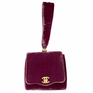 CHANEL シャネル ハンドバッグ イヴニングバッグ ターンロック ベルベット 小さめ 鞄 かばん ベロア    ピンク パープル 紫 マットゴール