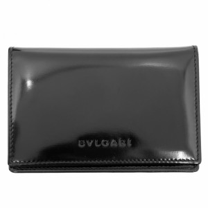 BVLGARI ブルガリ カードケース 名刺入れ ビジネス エンボスロゴ 小物 エナメル    ブラック 黒 メンズ 美品【中古品】