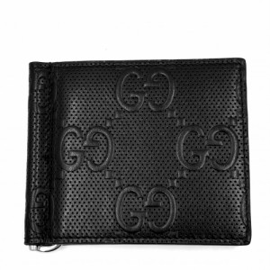 GUCCI グッチ カードケース GGエンボス ダブルG マネークリップ ダブルG 676656 レザー    ブラック 黒 シルバー金具 メンズ 美品【中古