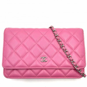 CHANEL シャネル チェーンウォレット マトラッセ ショルダーバッグ 肩掛け 斜め掛け ココマーク ココ 鞄 かばん ラムスキン    ピンク シ