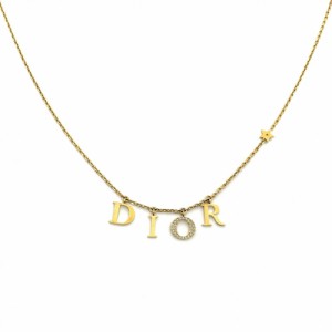 Dior ディオール ネックレス アクセサリー スイングロゴ アジャスター付き ラインストーン    ゴールド レディース 約7.9g【中古品】