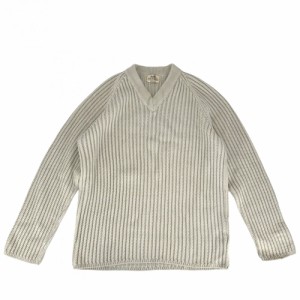 HERMES エルメス ニット Vネック セーター アパレル 長袖 服 XL ベージュ ウール  シルク  カシミヤ  メンズ 秋 冬【中古品】