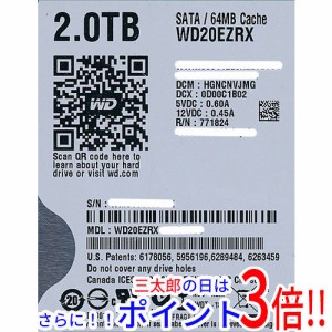 【中古即納】送料無料 ウェスタンデジタル Western Digital製HDD WD20EZRX 2TB SATA600 1000〜2000時間以内 3.5インチ