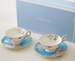 ウエッジウッドWEDGWOOD　ワンダーラスト アップルブロッサム　ティーカップ＆ソーサー　ペア【食器セット】【御結婚御祝・内祝・新築御