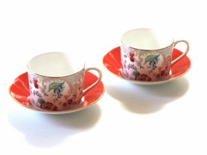 ウェッジウッドWEDGWOOD  ワンダーラストWonderlust　ティー・コーヒーカップ＆ソーサー　ペア（ロココフラワーズ）【ペアギフト】【ブラ