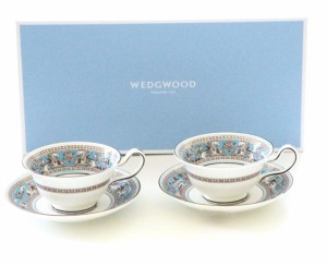 ウェッジウッドWEDGWOOD　フロレンティーンターコイズ　ティーカップ＆ソーサー　ピオ二ーペア（ブランドボックス付き）【御結婚御祝・内