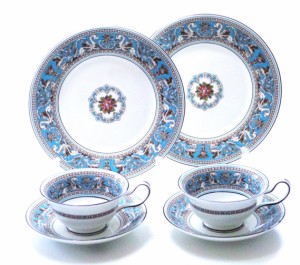 ウェッジウッドWEDGWOOD　フロレンティーンターコイズFlorentine Turquoise　ティ―セット６ピース（ブランドボックス付き）【御結婚御祝