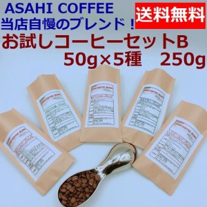 ネコポス便　送料無料 お試しコーヒーセットB 50g×5種類　250g |ブレンドコーヒー  コーヒー豆  焙煎豆 ドリップ  お試しコーヒー  レギ