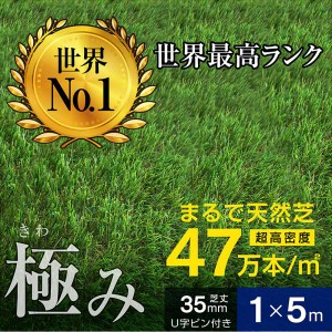 人工芝 芝生 人工 芝 人工芝生 グリーン サッカー ガーデン DIY 超高密度47万本 耐候性10年 芝丈35ｍｍ 固定ピン付属 1×5ｍロール