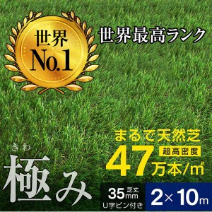 人工芝 芝生 人工 芝 人工芝生 グリーン サッカー ガーデン DIY 超高密度47万本 耐候性10年 芝丈35ｍｍ 固定ピン付属 2×10ｍロール