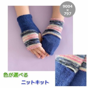 ●編み針セット● スーパーウォッシュ アルチザンを２色使って編むゆびなし手袋 毛糸セット 無料編み図 編みものキット アリゼ