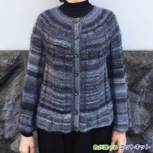 ●編み針セット● 毛糸 ドミナで編むセーターにもなるカーディガン 手編みキット ダイヤモンド毛糸 無料編み図 編み物キット