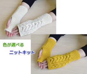 釣谷京子さんデザイン！ ブランドで編むアラン模様のハンドウォーマー セット ゆびなし手袋 編み図 編み物キット ニットキット KT-4