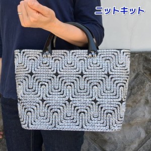 エコアンダリヤで編むコの字模様のネットバッグ 持ち手付 毛糸セット 編みものキット 無料編み図
