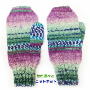 オパール毛糸で編むメリヤス編みのミトン 毛糸セット 手袋 Opal毛糸 編み物キット 無料編み図