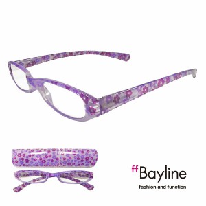【SALE】 Bayline/ベイライン リーディンググラス 小花柄 パープル スリムケース 老眼鏡 おしゃれ レディース