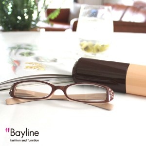 【SALE】Bayline リーディンググラス(老眼鏡)ラインストーン バイカラーデザイン[ブラウン×ライトベージュ]プラスチックケース おしゃれ