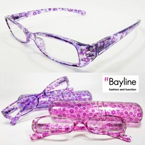 【SALE】Bayline/ベイライン リーディンググラス 小花柄ラインストーン プラスチックケース 老眼鏡 女性 おしゃれ シニアグラス 