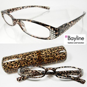 【SALE価格】Bayline/ベイライン リーディンググラス 老眼鏡 ブラウン豹柄ラインストーン プラスチックケース