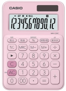 カシオ カラフル電卓 ミニジャストタイプ 12桁 ペールピンク [卓上 ビジネスに最適 業務実務 時間計算] MW-C20C-PK [送料無料]