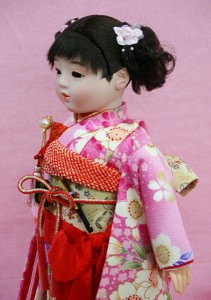 市松人形１２号　ピンク正絹友禅衣装N2302