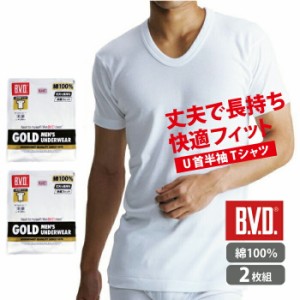 ２枚組 B.V.D GOLD ＢＶＤ ゴールド メンズ 下着  Ｕ首半袖 Ｔシャツ 紳士肌着 インナーシャツ  肌着 無地 ホワイト 白シャツ 綿１００% 