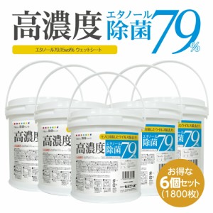 高濃度エタノール除菌79%ウェット300 バケツタイプ本体300枚 6個セット （合計1,800枚）大容量 業務用 詰替え 除菌シート 日本製 衛生用