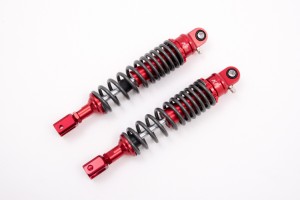 汎用 320mm CNCアルミ リアサスペンション コの字 マジェスティ125 シグナスX BWS 赤×スプリング黒