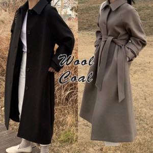 コート ロングコート レディース ステンカラー ロング ウール ボタン ダブルボタン おしゃれ ウール混 韓国 ファッション