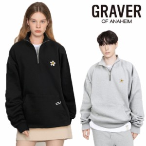 グレーバー トレーナー GRAVER 正規販売店 Street Flower Embroidery Half Zip-up Sweatshirts 全2色 G-HZM-08-BK/GY 起毛なし ウェア