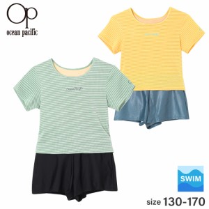 【送料無料】【1点のみメール便対象】OceanPacific キッズ ニットTシャツ風タンキニ 2点セット 水着 海 プール キャンプ 女の子 小学生 