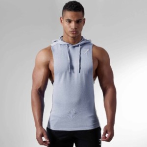 GymShark ジムシャーク Drop Arm Sleeveless Hoodie フーディ - ライトグレー【Light Grey Marl】メーカー直輸入品! Lサイズ