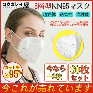 KN95マスク 不織布マスク 30枚 +3枚入 立体マスク 5層構造 白 マスク KN95 米国N95マスク同等 使い捨て 大きめ 女性 男性 大人用