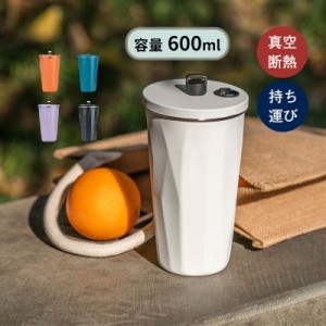 送料無料 タンブラー 水筒 ストロー付き 600ml 蓋付き 大容量 真空断熱 保温 持ち運び マグボトル 二重構造 ステンレス 