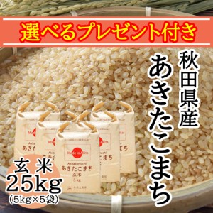 米 お米 玄米 25kg (5kg×5袋) 秋田県産 農家直送 あきたこまち 令和5年産 送料無料 / 選べるプレゼント付き akg25