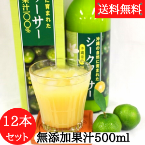 沖縄県産シークヮーサー果汁500ml 12本セット 送料無料 沖縄 青切り シークワーサー 原液 シークアーサー 100％果汁 無添加果汁 500ｍｌ