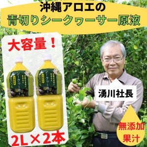 沖縄県産シークヮーサー果汁2Ｌ×2本 ペットボトル ノビレチン 豊富な 沖縄県産 青切り 100％ シークワーサー 原液 ジュース シークアー