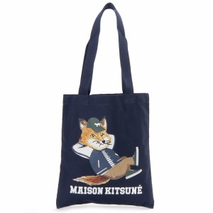 訳あり　正面に糊汚れあり　MAISON KITSUNE メゾンキツネ トートバッグ メンズ レディース ネイビー KU05002WW0008P480 DRESSED FOX VERT