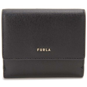 訳あり 内側ｷｽﾞ,へこみあり ﾌﾙﾗ FURLA 二つ折り財布 ﾚﾃﾞｨｰｽ ﾌﾞﾗｯｸ 黒色 1056968 BABYLON ﾊﾞﾋﾞﾛﾝ ｺﾝﾊﾟｸﾄ財